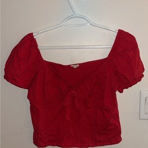 Garage Red Puff Sleeve Tie-Front crop Top